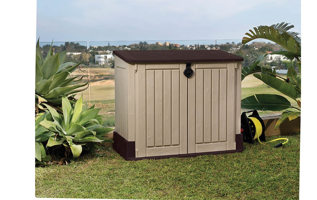 Keter Store-It-Out MIDI - Box Porta Attrezzi in Resina Beige/Grigio Topo, 845 Litri, L132 x P71,5 x H113,5 cm