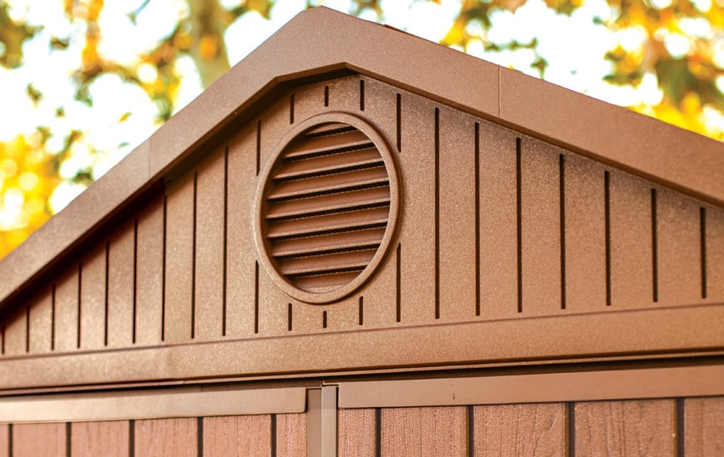 Keter Casetta da Giardino Darwin 6x4 in Resina EVOTECH Marrone con Finestre Frontali, Doppia Anta, 190x122x221 cm