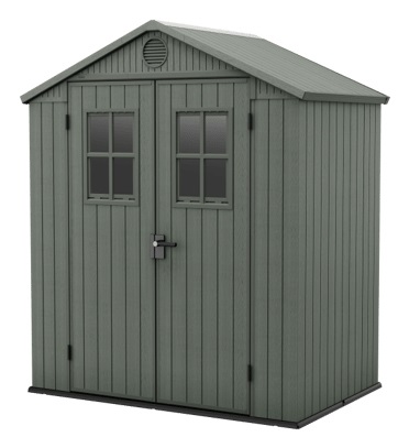 Keter Casetta da Giardino Darwin 6x4 Verde Salvia in EVOTECH con Doppia Finestra e Porta a Due Ante