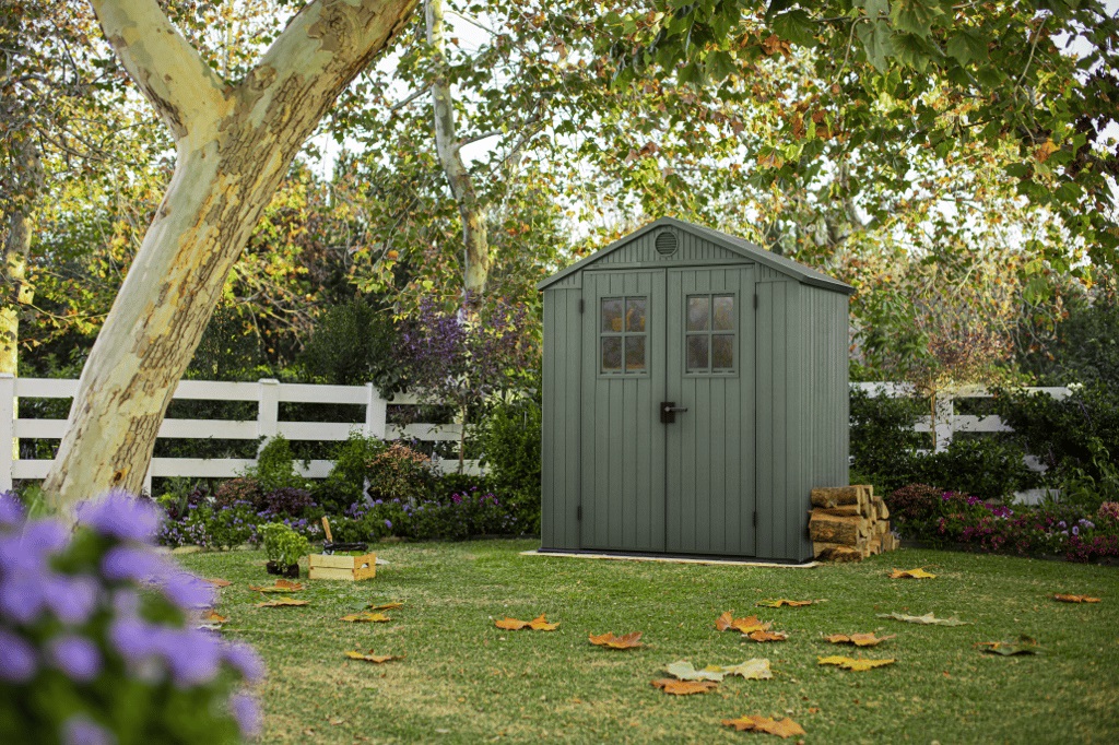 Keter Casetta da Giardino Darwin 6x4 Verde Salvia in EVOTECH con Doppia Finestra e Porta a Due Ante
