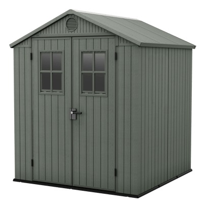 Keter Casetta da Giardino Darwin 6x6 in EVOTECH Verde Salvia, Finitura Effetto Legno, 190x183x221 cm, Doppia Anta e 2 Finestre
