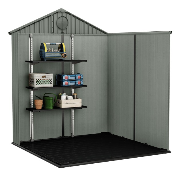 Keter Casetta da Giardino Darwin 6x6 in EVOTECH Verde Salvia, Finitura Effetto Legno, 190x183x221 cm, Doppia Anta e 2 Finestre
