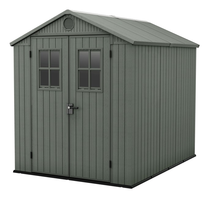 Keter Casetta da Giardino Darwin 6x8 in EVOTECH Verde Salvia, 190x244x221H cm, Doppia Anta e 2 Finestre Frontali