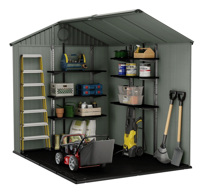 Keter Casetta da Giardino Darwin 6x8 in EVOTECH Verde Salvia, 190x244x221H cm, Doppia Anta e 2 Finestre Frontali