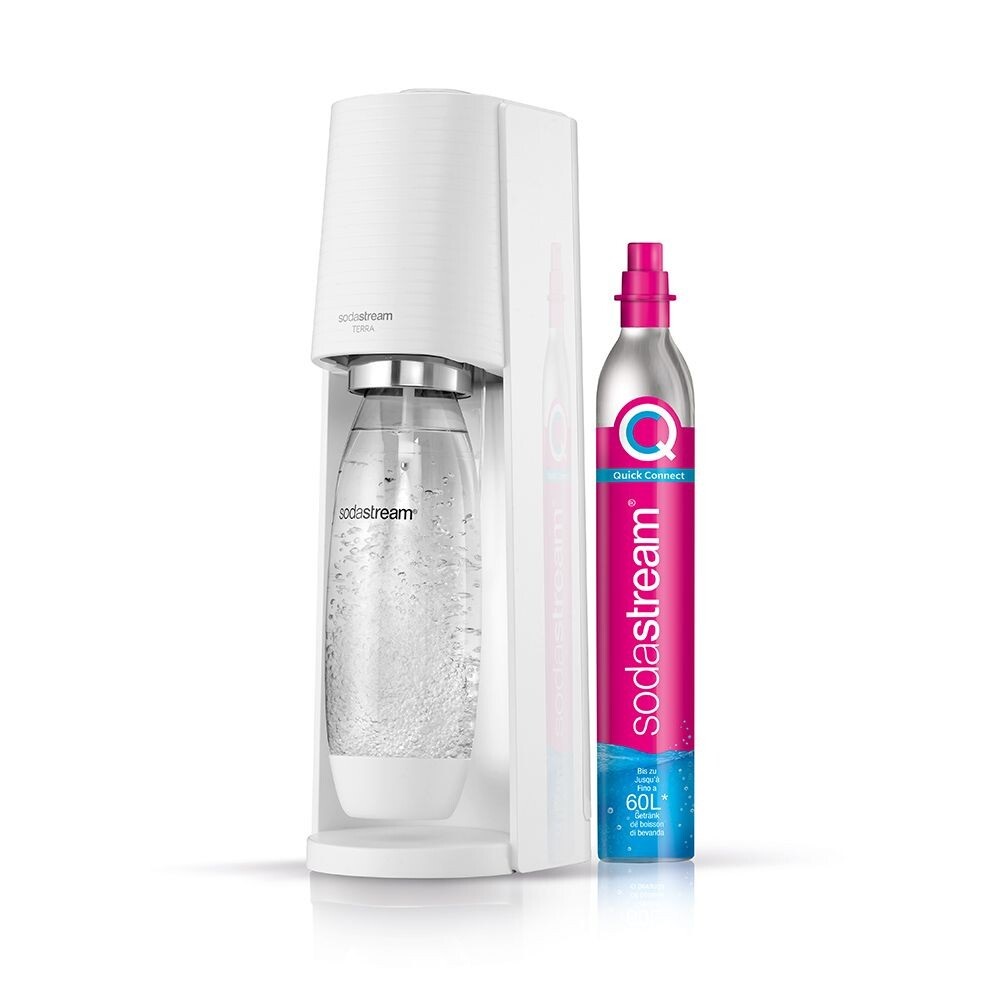 SodaStream Terra Bianco - Gasatore con Bottiglia PET Lavabile da 1L e Cilindro Quick Connect per 60L di Acqua Gasata