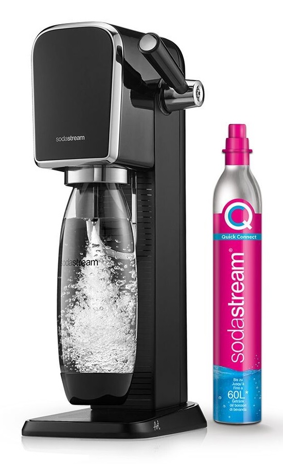 SodaStream ART Nero - Gasatore d'Acqua in Acciaio e Plastica con Bottiglia da 1L e Cilindro CO2 Incluso, Design Retrò