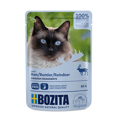 BOZITA Cibo Umido per Gatti in Salsa con Renna - Buste da 85 g, Senza Cereali, Adatto a Tutte le Fasi di Sviluppo