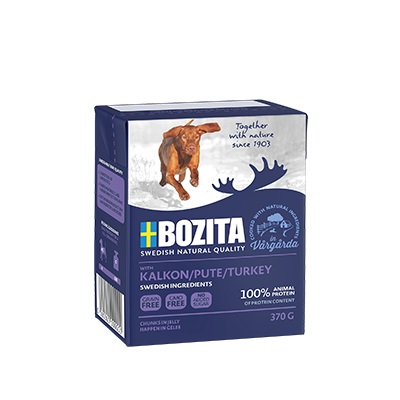Bozita Bocconcini in gelatina per cani - Tacchino, 370 g, Cibo umido naturale e sostenibile