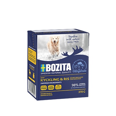 Bozita Cibo Umido per Cani Pollo e Riso in Gelatina 370 g - Bocconcini di Alta Qualità