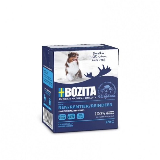 Bozita Cibo Umido per Cani Bocconcini in Gelatina con Renna 370 g - Senza Cereali, Ingredienti Naturali