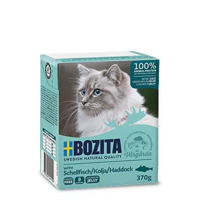 Bozita Tetra Bocconcini in Gelatina con Eglefino - Cibo Umido per Gatti 370 g (Disponibile in confezioni da 6, 12 e 24)