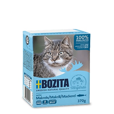 Bozita Cibo Umido per Gatti con Sgombro in Gelatina - 370 g, 93% Carne, Senza Cereali