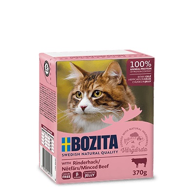 Bozita Tetra Bocconcini in Gelatina di Manzo 370 g - Cibo Umido Completo per Gatti