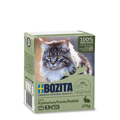 Bozita Tetra Bocconcini in Gelatina con Coniglio 370 g - Cibo Umido Completo e Sostenibile per Gatti Adulti, 93% Carne, Senza Cereali