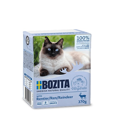 Bozita Cibo Umido per Gatti Adulto - Bocconcini in Salsa con Renna, 370 g, Senza Cereali, Alta Percentuale di Carne (93%)