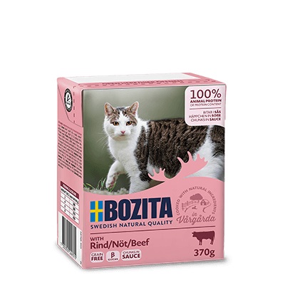 Bozita Cibo Umido per Gatti Bocconcini in Salsa al Manzo 370 g - Alimento Completo ed Equilibrato