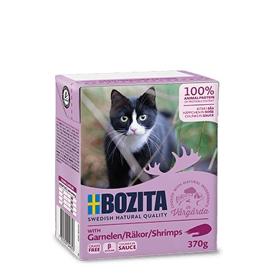 Bozita Cibo Umido per Gatti - Gamberetti in Salsa, 370 g, 93% Carne, Senza Cereali, Prodotto Sostenibile