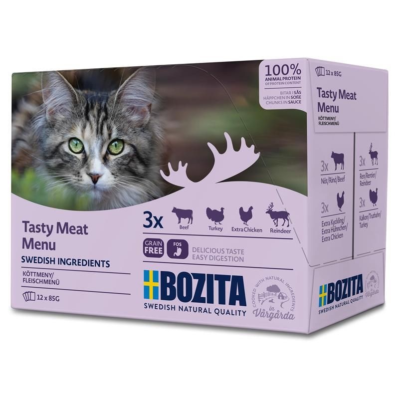 Bozita Cibo Umido per Gatti - Multipack 12 x 85 g, 100% Ingredienti Svedesi, Senza Cereali, con Proteina Animale e Prebiotici Naturali
