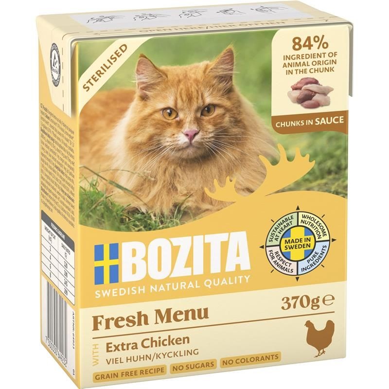 Bozita Tetra Bocconcini in Salsa 370 g - Cibo Umido per Gatti Sterilizzati Ricco di Pollo, Senza Cereali e Zucchero