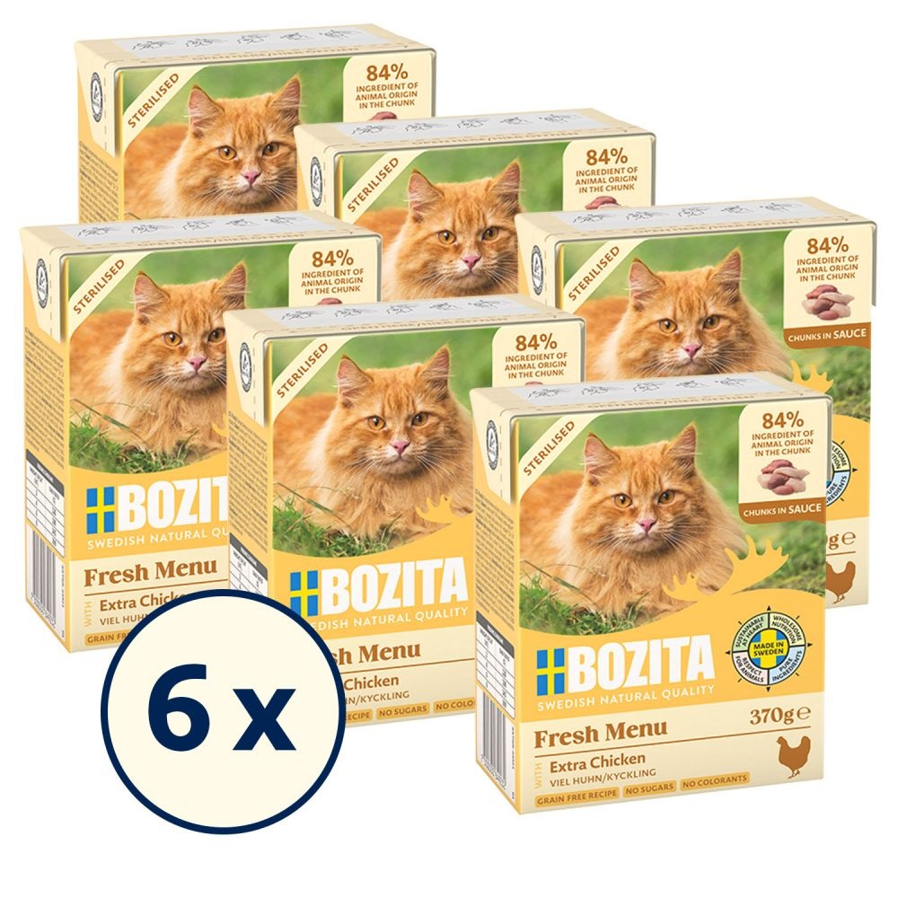 Bozita Tetra Bocconcini in Salsa 370 g - Cibo Umido per Gatti Sterilizzati Ricco di Pollo, Senza Cereali e Zucchero