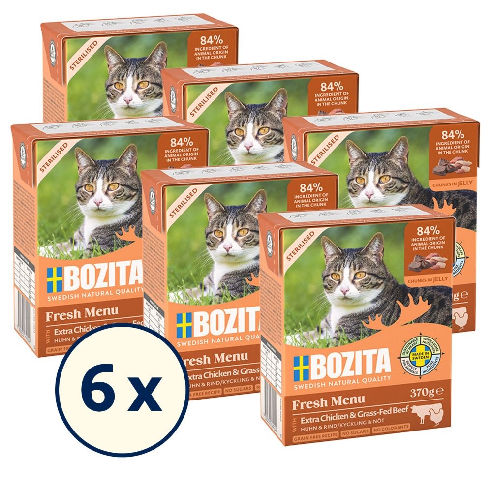 Bozita Tetra Bocconcini in Gelatina 6 x 370 g - Cibo Umido per Gatti Sterilizzati con Pollo e Manzo, Senza Cereali e Zucchero