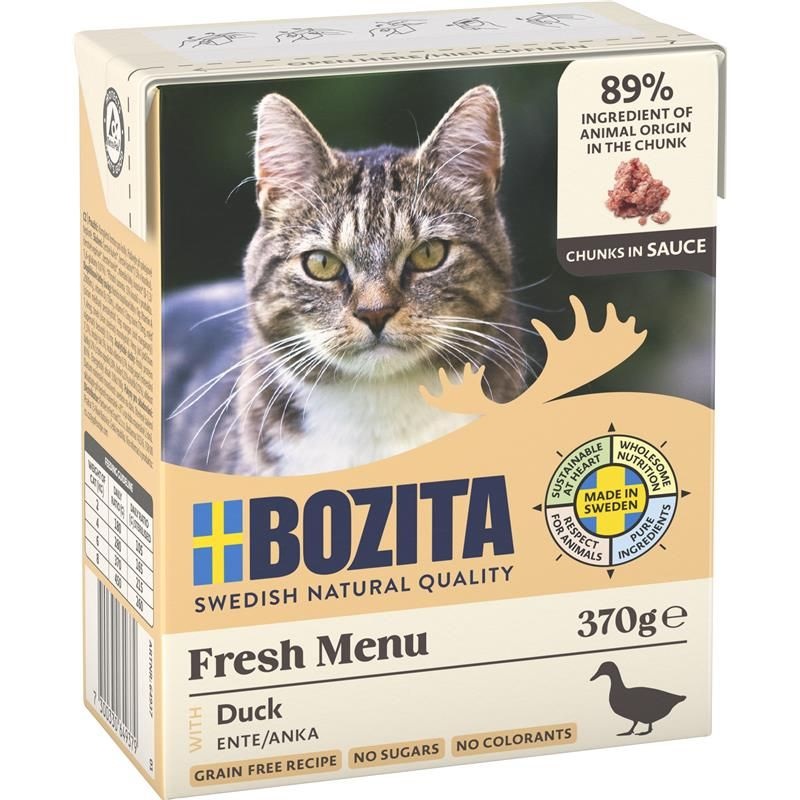 Bozita Tetra Bocconcini in Salsa per Gatti - Anatra, 6 x 370 g, Senza Cereali e Zucchero, 7,5% Proteine, 5% Grassi
