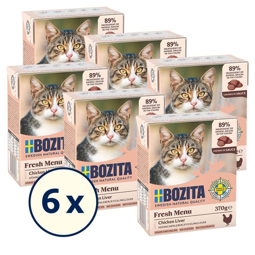 Bozita Cibo Umido per Gatti - Fegato di Pollo in Salsa, 370 g, Senza Cereali e Zucchero, Confezione da 6 o 24 Pezzi