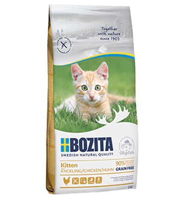 Bozita Kitten Cibo Secco Senza Cereali per Gattini e Madri in Allattamento - 2 kg con Pollo e Salmone, 34% Proteine e 20% Grassi
