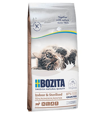 Bozita Indoor & Sterilised Cibo Secco per Gatti 2 kg Senza Cereali con Renna - Ideale per Gatti Sterilizzati e in Sovrappeso