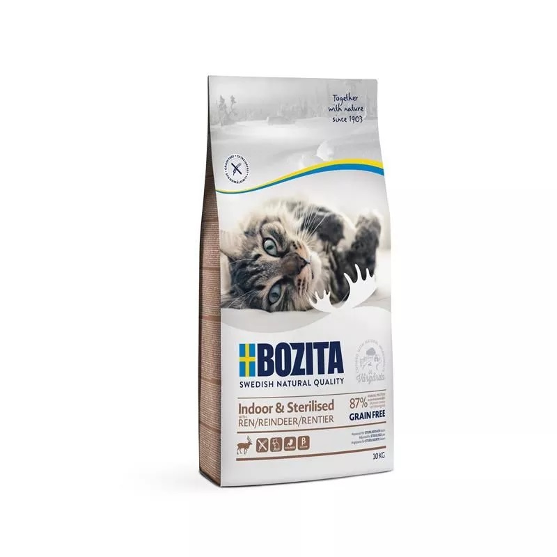 Bozita Cibo Secco per Gatti Indoor & Sterilised Senza Cereali con Renna - 10 kg