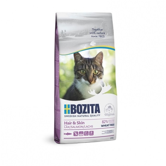 Bozita Hair & Skin Cibo Secco per Gatti Adulto con Salmone - 2 kg, Senza Frumento, Supporta la Pelle e il Pelo