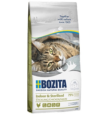 Bozita Feline Indoor & Sterilised - Cibo secco completo per gatti adulti, 2 kg, Pollo, senza zucchero, senza soia, senza OGM