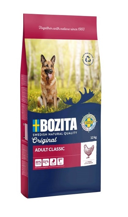 Bozita Original Adult Classic Cibo Secco per Cani 12 kg - Pollo Svedese Fresco, Ingredienti Naturali, Omega 3 e 6