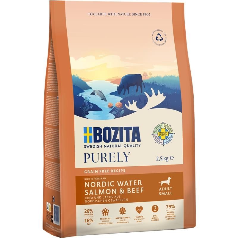 Bozita Dog Purely Adult Small Grain Free Cibo Secco per Cani di Piccola Taglia - Salmone e Manzo, 2,5 kg