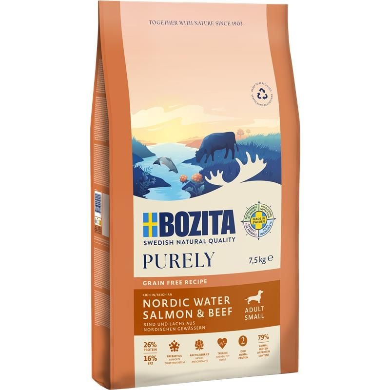 Bozita Purely Adult Small Grain Free Cibo Secco per Cani di Piccola Taglia - Manzo e Salmone, 7,5 kg