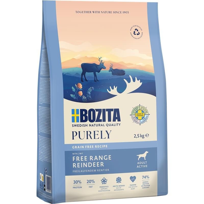 Bozita Dog Purely Adult Active Grain Free Cibo Secco per Cani con Renna e Pollo - 2,5 kg