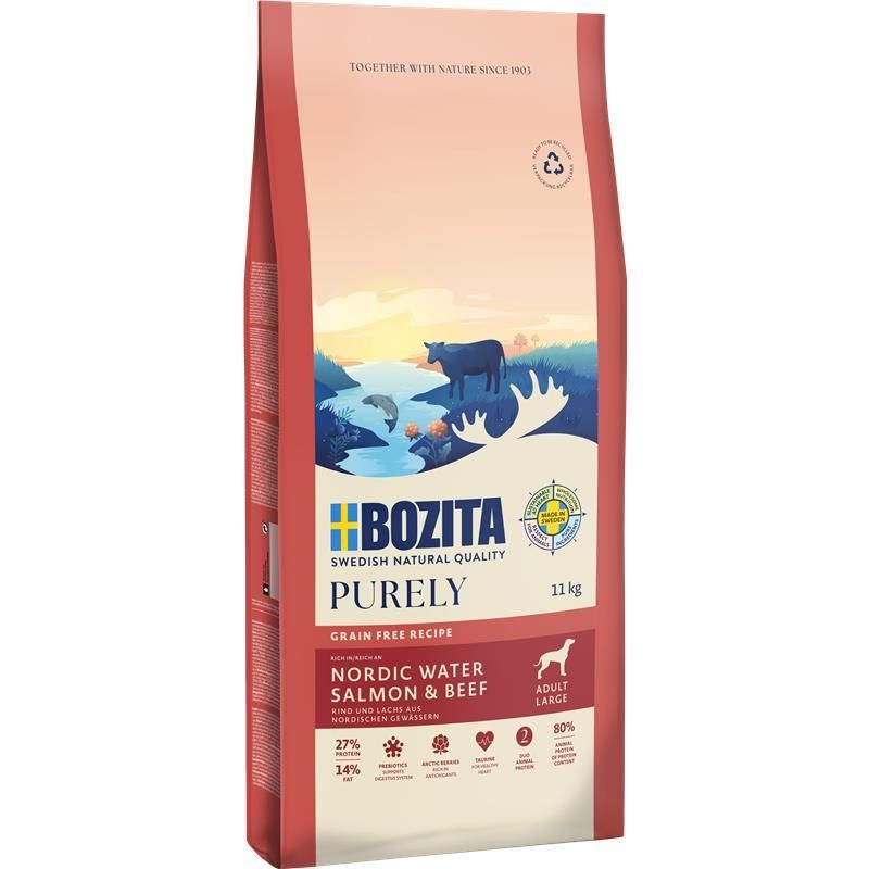 Bozita Cibo Secco per Cani Adulto 11 kg - Manzo e Salmone, Senza Cereali, per Razze di Taglia Grande