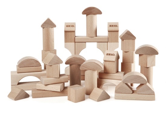 BRIO Blocchi da Costruzione in Legno Naturale - Set da 50 Pezzi con 7 Forme Diverse per Bambini a Partire da 12 Mesi