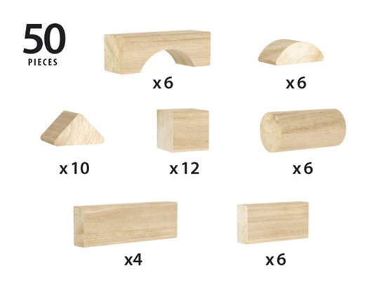 BRIO Blocchi da Costruzione in Legno Naturale - Set da 50 Pezzi con 7 Forme Diverse per Bambini a Partire da 12 Mesi