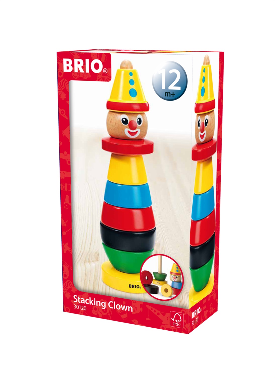 BRIO Clown da Impilare 30120 - Giocattolo in Legno, 9 Pezzi, Stimola Motricità e Creatività