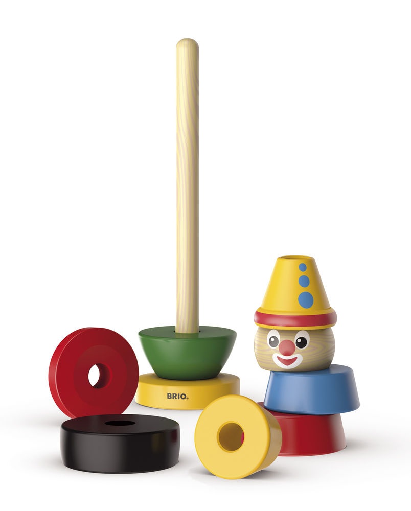 BRIO Clown da Impilare 30120 - Giocattolo in Legno, 9 Pezzi, Stimola Motricità e Creatività