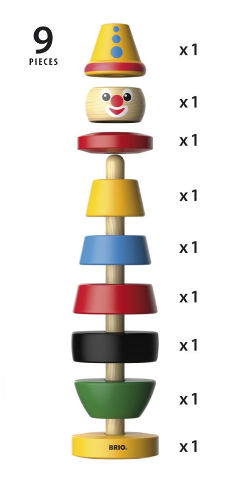 BRIO Clown da Impilare 30120 - Giocattolo in Legno, 9 Pezzi, Stimola Motricità e Creatività