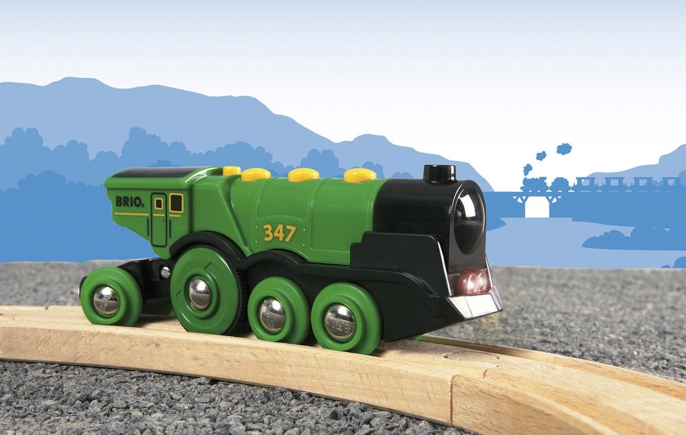 BRIO Grande Locomotiva a Batterie Verde 33593 - Doppia Giocabilità e Effetto Sonoro, Età Raccomandata 3