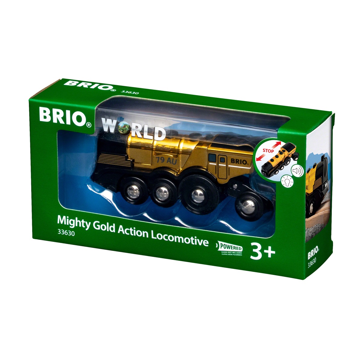 BRIO 33630 Grande Locomotiva Dorata a Batteria con Luce e Suono - Funzioni di Marcia Avanti e Indietro, Gioco per Bambini 3