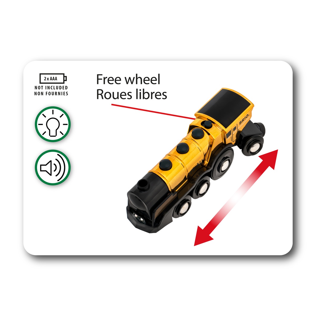 BRIO 33630 Grande Locomotiva Dorata a Batteria con Luce e Suono - Funzioni di Marcia Avanti e Indietro, Gioco per Bambini 3