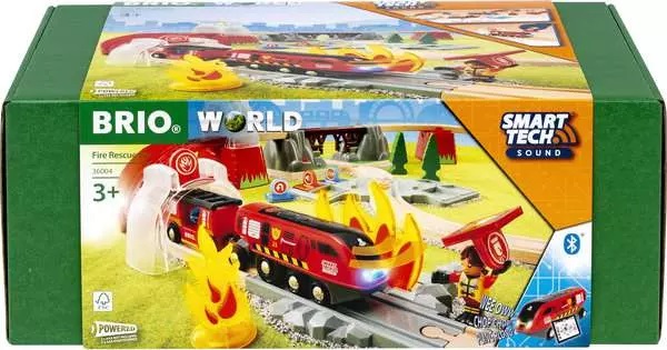 BRIO World - Set Soccorso Antincendio Smart Tech Sound 36004 | Set Treno Giocattolo Alimentato a Batteria da 41 Pezzi per Bambini oltre 3 Anni