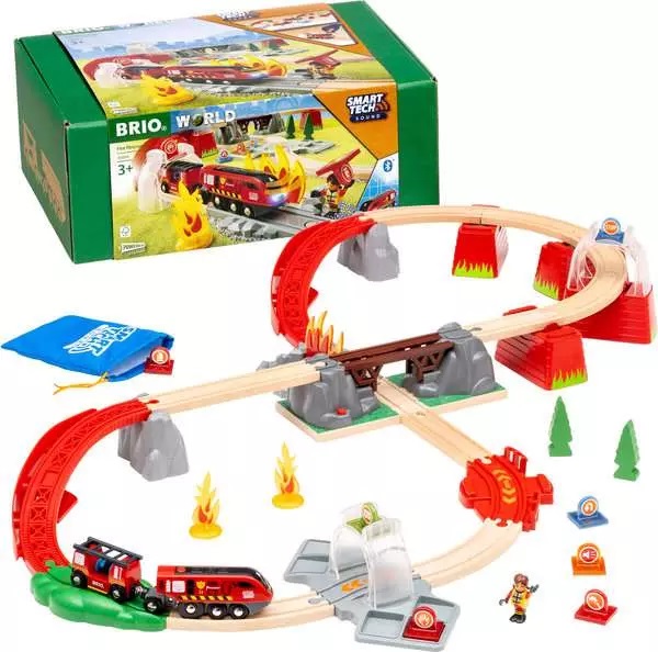 BRIO World - Set Soccorso Antincendio Smart Tech Sound 36004 | Set Treno Giocattolo Alimentato a Batteria da 41 Pezzi per Bambini oltre 3 Anni