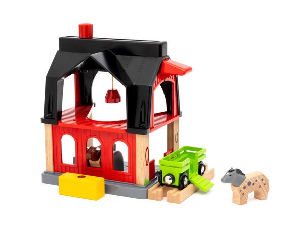 BRIO 36012 Stalla per Animali in Legno - Accessorio Pista Trenino, Compatibile con Tutti i Prodotti BRIO, Giocattolo per Bambini 3 Anni
