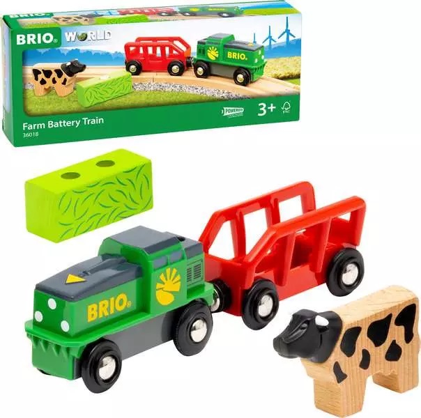 BRIO Locomotiva Giocattolo a Batteria Farm 36018 - Design Fattoria, Colore Bianco, per Bambini dai 3 Anni