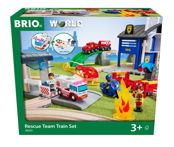 BRIO World Rescue Team Train Set - Set da costruzione per bambini dai 3 anni, 44 pezzi con treno dei pompieri ed elicottero